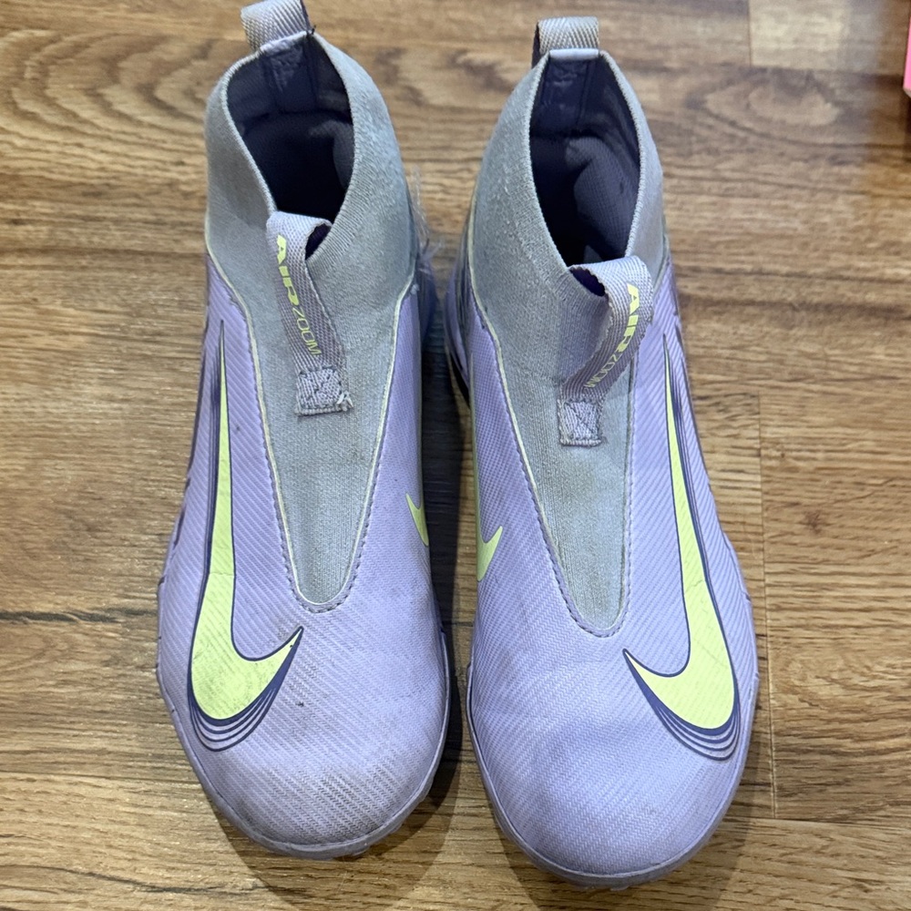 Nike Lavender Soccer Cleats with Neon Yellow Swoosh